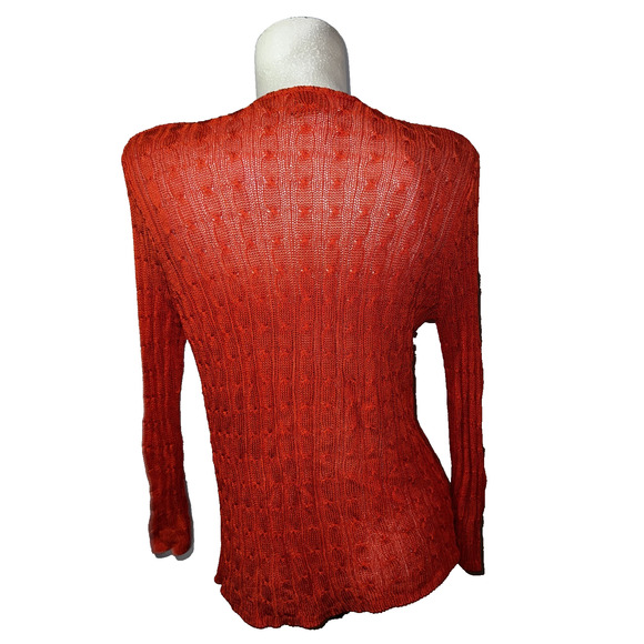 Chico's Sweater Women's Size M (1) Bright Coral Open Front 3/4 Sleeve Cardigan - Picture 5 of 9